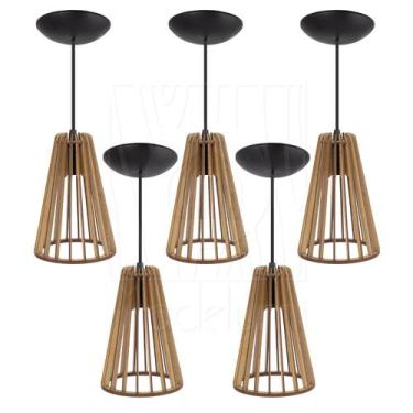 Imagem de Luminária Pendente Madeira Koni Sala 5 Unidades Rústico - Madelumi