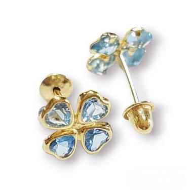 Imagem de Brinco de ouro 18k trevo com zircônias - Elegancy Joias