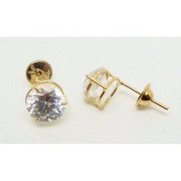 Imagem de Brincos Ponto De Luz Zirconia 8mm Jóia Ouro 18k -750 - DG Presentes