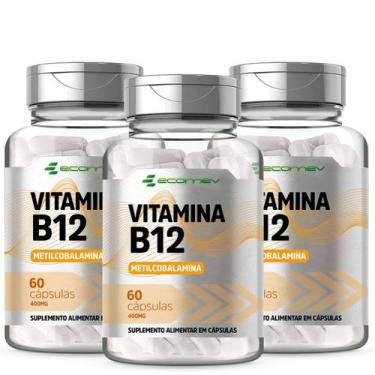 Imagem de 3x Vitamina B12 Metilcobalamina (forma Ativa) 400mg 180cáp - Ecomev