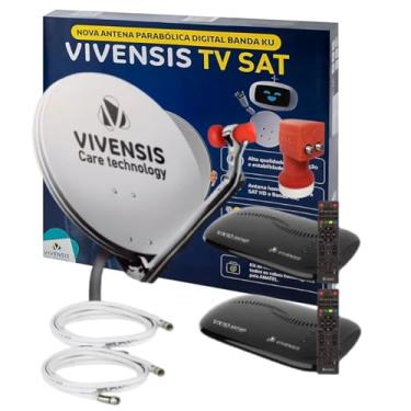 Imagem de Kit Antena Parabólica Vivensis c/ 2 Receptores Vx10 Lnbf Duplo + 2 Cabos 15M