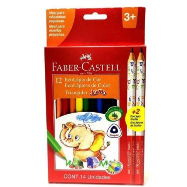 Imagem de Lápis de cor faber castell triangular jumbo 12 cores + 2 eco lápis gra