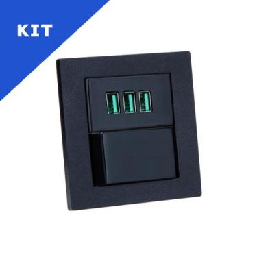 Imagem de Kit Espelhos de Tomadas Duplo Reto 3 Usb 5.2A 1 Interruptor - CONNECT 