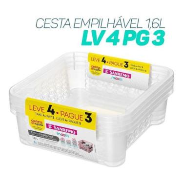Imagem de Conjunto 4 Cesto Organizador Empilhável Plástico 1,6l Organização Arma