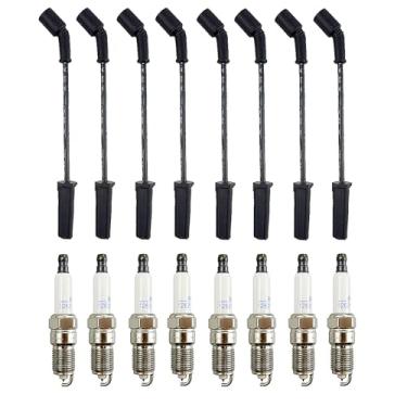 Imagem de 41-962 velas de ignição + 9748HH fios de vela de ignição serve para Chevrolet Silverado Suburban Avalanche Camaro Colorado Express Tahoe GMC Yukon Savana 1500 2500 Sierra Pontiac G8 Cadillac Escalade Hummer H2 H3