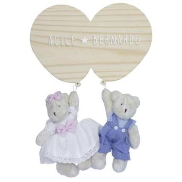 Imagem de Porta Maternidade Bexigas com Urso e Ursa Gêmeos Quarto Bebê Infantil 