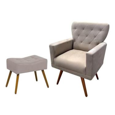 Imagem de Kit Poltrona Decorativa Aurora + 1 Puff Retangular Suede Bege Pés Made