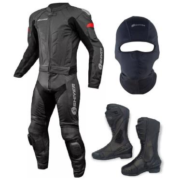 Imagem de Macacão Masculino Moto Shiver 2 Peças TAM M + Bota Motociclista Superbike TAM 42 Com Touca ninja