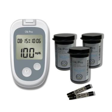 Imagem de Kit Medidor de Glicemia Diabete Ok Pro + 3 Frasco De Tiras Reagentes O