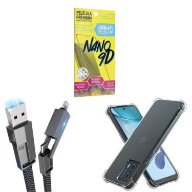 Imagem de Capa Capinha Antishock Motorola Moto G04 + Cabo Tipo-C 4 em 1 + Pelicu