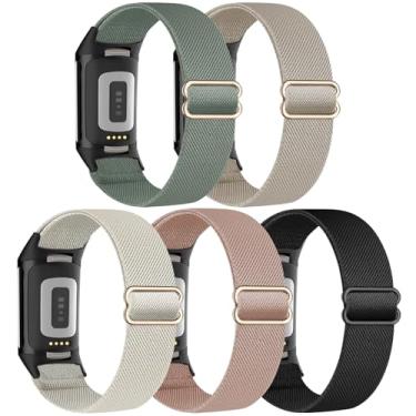 Imagem de Folavii Pacote com 5 Pulseiras Esportivas de Nylon Elástico para Fitbit Charge 5/6