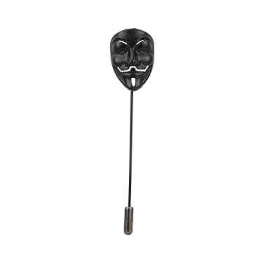 Imagem de A N KINGPiiN Broche de lapela para homens preto anônimo máscara broche fantasia camisa tachas acessórios masculinos, Metal, Sem Pedra Preciosa