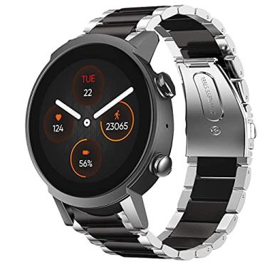 Imagem de Compatível com pulseiras Ticwatch E3, pulseira de substituição de metal de aço inoxidável Lamshaw compatível com relógio inteligente Ticwatch E3 (prata-preta)