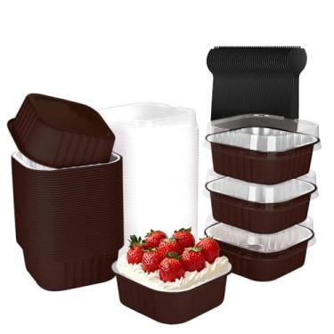 Imagem de Pacote com 40 mini formas de bolo quadradas com tampas, mini formas de pão com tampas, copos descartáveis de cupcake, copos de folha de alumínio, formas de muffin, copos de sobremesa para piqueniques