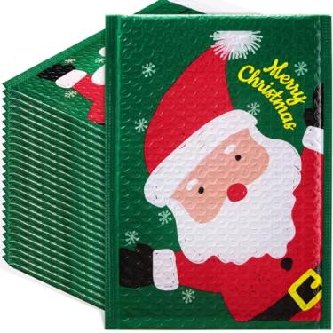Imagem de Watersay Pacote com 40 envelopes de plástico bolha de Natal 17 x 25 cm envelopes acolchoados de Natal autoadesivos, sacos de envio de férias para escola, família, presente de Natal grande (Papai Noel)