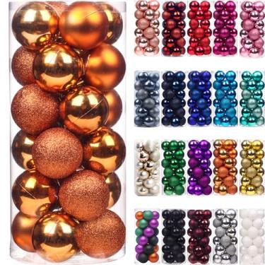 Imagem de Emopeak 24 peças de enfeites de bolas de Natal para árvore de Natal – Mini enfeites de árvore de Natal inquebráveis para decoração de festa de casamento (laranja, 3 cm - 3,1 cm)