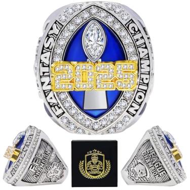 Imagem de LANGE HOME Anel de futebol de fantasia 2025, anel de campeonato de futebol de fantasia com caixa de presente de alta qualidade, prêmio premium de anéis de troféu campeão da liga para vencedor