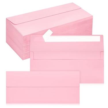 Imagem de Pacote com 200 envelopes empresariais nº 10, envelopes rosa padrão autoselados para correspondência comercial e jurídica segura, escritório, cheques, cartas, faturas, 10 x 23 cm