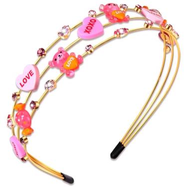 Imagem de NVENF Tiaras femininas para o Dia dos Namorados com coração para conversa, amor, XOXO, rosa, pirulito, doces, presentes de festa do dia dos namorados (padrão E)