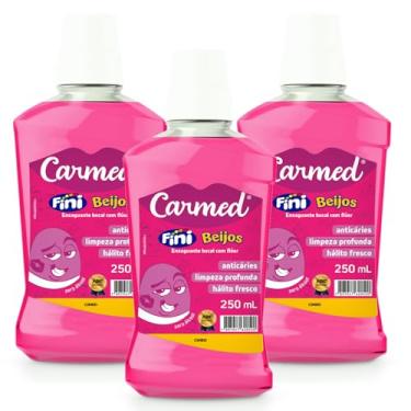 Imagem de Kit de Enxaguante Bucal Carmed Fini Beijos 3 Unidade 250ml - Hálito fresco por várias horas - Sabor Beijos
