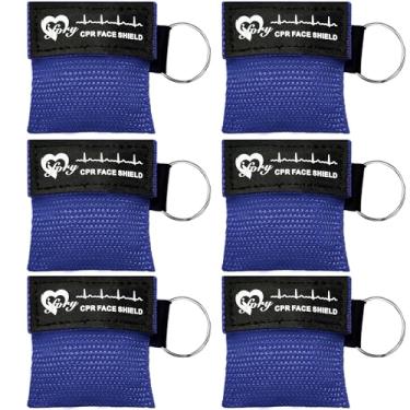 Imagem de ifory Chaveiro de máscara de bolso CPR de 6 contagens, protetor facial CPR com barreira de respiração de válvula unidirecional para primeiros socorros ou treinamento ADE, Azul, 6
