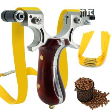 Imagem de HANDBAIGE Estilingue de Caça Estilingues Poderosos Catapulta de Alta Velocidade com 5 Elásticos, 100 Munições de Argila de Estilingue para Estilingues de Caça Profissionais Estilingue Poderoso com Mir