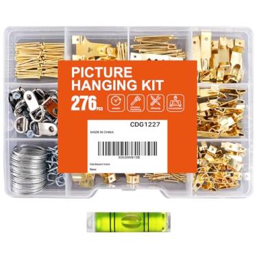 Imagem de Kit de pendurar fotos com ganchos para foto, arame, pregos, olhais de parafuso, anel D e ferragens para montagem de molduras