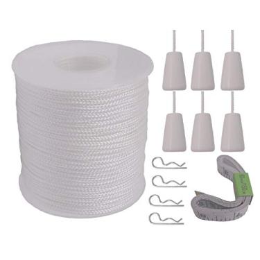 Imagem de Y-Axis Rolo de 60 Jardas de 2,0 Mm de Cordão de Elevação de Nylon Trançado Branco com 6 Botões de Cordão de Madeira Branca + Fita Macia