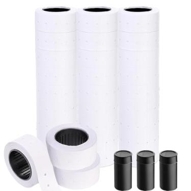 Imagem de LonXFan 1.5000 peças de etiquetas de preço para pistolas de preço 30 rolos para pistola de etiquetas MX-5500, adesivos de preço branco puro mais 3 peças extra de rolo de tinta de refil de arma de