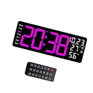Imagem de Fenteer Relógio de parede digital com luz de atmosfera, display de temperatura multifuncional, relógio de parede LED, display grande para cozinha interna, Rosa