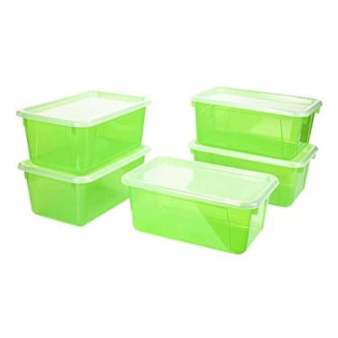 Imagem de Caixa pequena de cubos Storex com capa, 20,3 x 30,4 x 12,7 cm, verde-tinta, pacote com 5 (62483U05C)