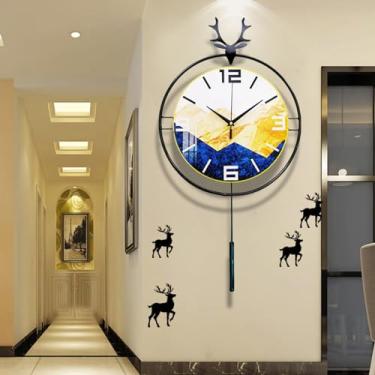 Imagem de Relógio de parede operado por bateria, relógios de parede silenciosos para decoração de sala de estar, moderno grande relógio de pêndulo digital de metal decorativo para escritório, casa, banheiro,