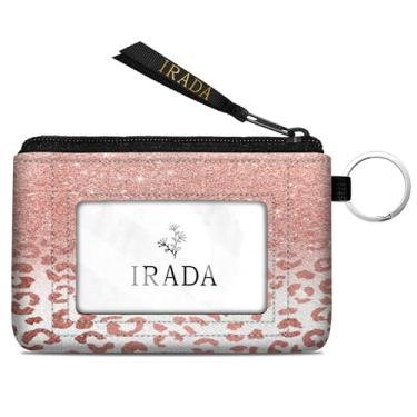 Imagem de IRADA Porta-moedas para identidade, porta-moedas com zíper transparente para identidade, bolsa de moedas pequena resistente à água, Carteira com chaveiro de leopardo com glitter rosa, 5x3 inches,