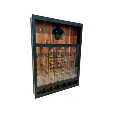 Imagem de Abridor de Garrafas Cerveja Jogo Quadro Porta Tampinhas Madeira MDF Ba