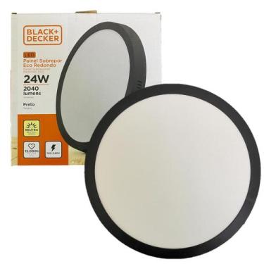 Imagem de Kit 2 Plafon Redondo Sobrepor Preto 24w Branco Neutro 4000k - Black+De
