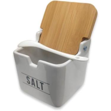 Imagem de Saleiro Porcelana Manhattan 270ml Tampa Bambu E Colhe Branco - Hauskra