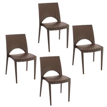 Imagem de Conjunto 4 Cadeiras Plásticas Rattan Marrom
