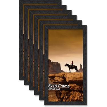 Imagem de A PLUS MAX Conjunto de 6 porta-retratos 12,5 x 25,4 cm, moldura preta de madeira projetada para foto de 12,7 x 25,4 cm, leve 12,7 x 25,4 cm com grão de madeira para parede - pacote com 6/preto/12,7 x