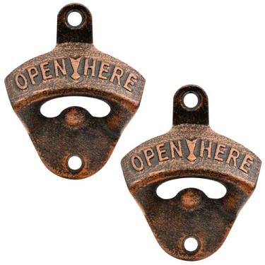 Imagem de Luwanburg Abridor de garrafa montado na parede abridor de cerveja de ferro fundido cobre antigo montável (pacote com 2)