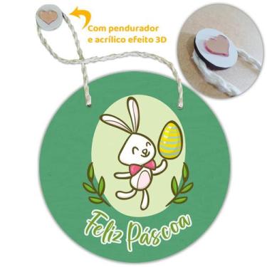 Imagem de Placa Porta com Alça Feliz Páscoa Coelho Coelha Ovo Guirlanda 20cm - F