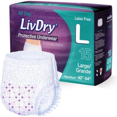 Imagem de Fraldas femininas Livdry L para adultos durante a noite, máxima absorção, proteção durante todo o dia ou noite, grande (15 unidades)