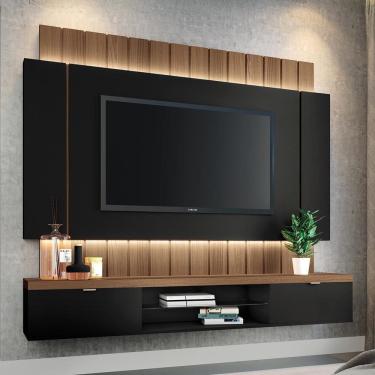 Imagem de Painel Home Suspenso 1.8 Para Tv Até 55 Com Fita Led Mdp/mdf Shawn Preto/castanho G26 - Gran Belo