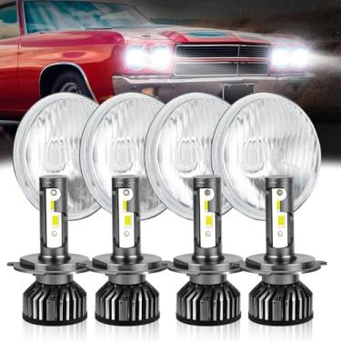 Imagem de HMCYCI 5-3/4 estoque OEM estilo retro vidro metal farol LED H4/9003 conjunto de lâmpadas H5001 H5006 compatível com Peterbilt 349 359 compatível com Chevy Impala 59-76 compatível com Dodge