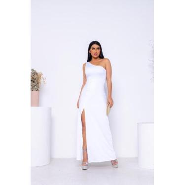 Imagem de Vestido Fenda Sem Manga Casamento Aniversário  - Gisele Freitas, Branc