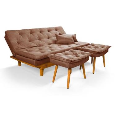 Imagem de Sofá Cama Caribe Com Duas Banquetas Linho Essencial Estofados,  Marrom