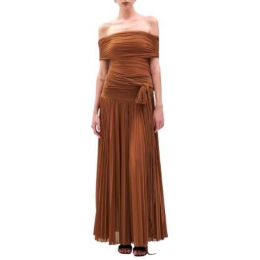 Imagem de Ronny Kobo Saia feminina maxi plissada, Tabaco, M