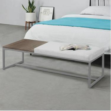 Imagem de Calçadeira Recamier Londres 160cm Industrial Cinza Suede Branco Tampo Quadrado mdf Madeira - Ahz Móveis