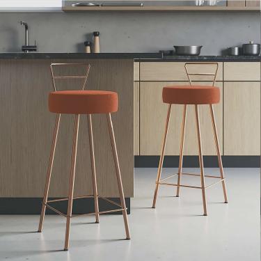 Imagem de Kit 02 Banqueta Alta Com Encosto Tina Eiffel Cozinha Bar Bistrô Ferro Bronze Sintético Laranja - Ahazzo Móveis