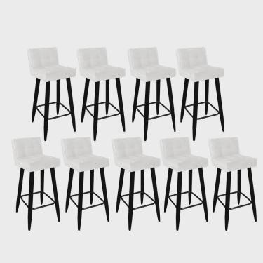 Imagem de Kit 09 Banqueta Alta Lucy Com Encosto Cozinha Bar Balcão Bistrô Pé Palito Preto Tecido Sintético Branco - Ahz Móveis