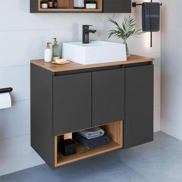 Imagem de Gabinete de Banheiro com Cuba Cecília I 3 pt Grafite e Mel